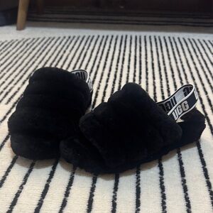 UGG Black Furry Slippers